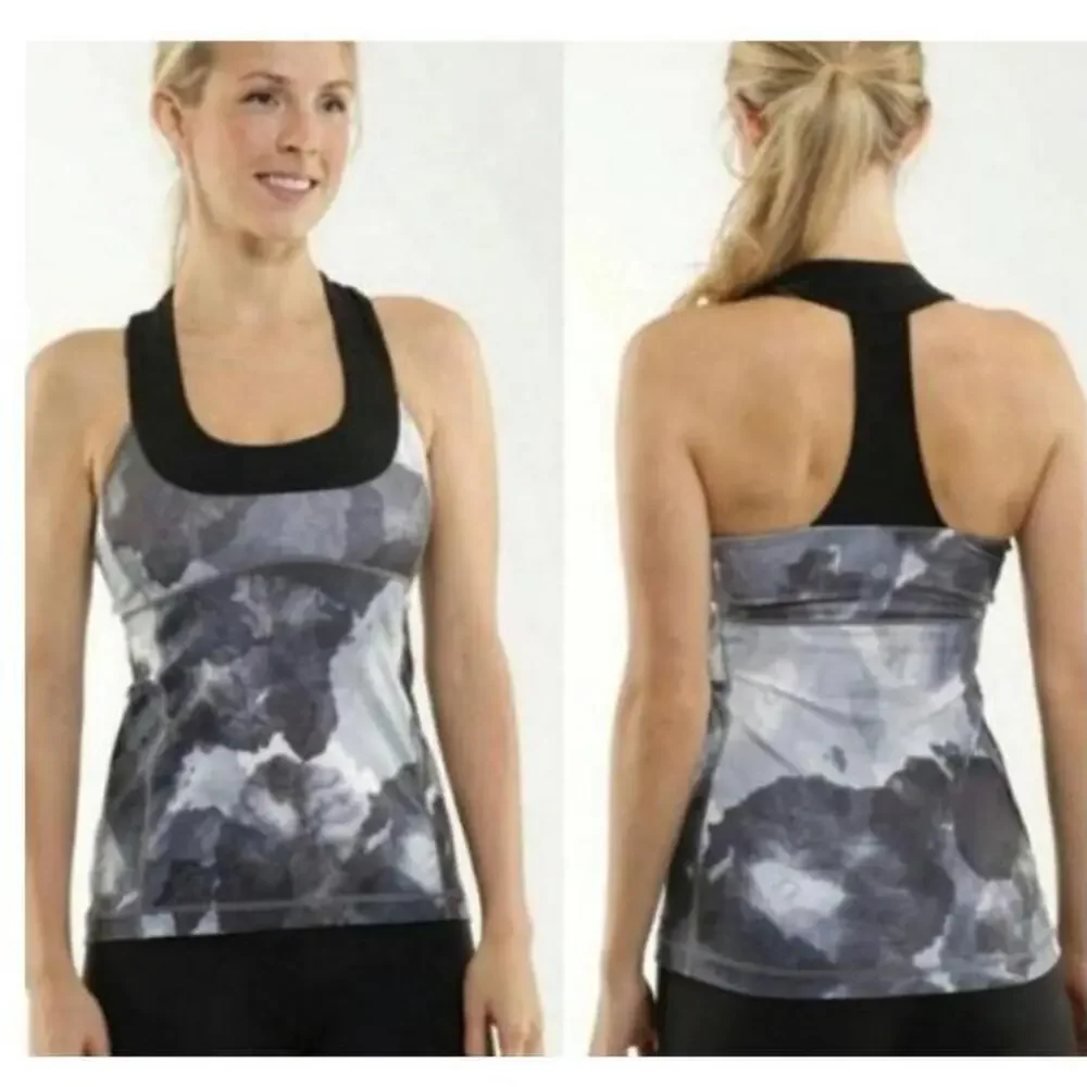 Lululemon Tank Top Womens Size 6 Black Grey Tie Dye Racerback Athletics Yoga